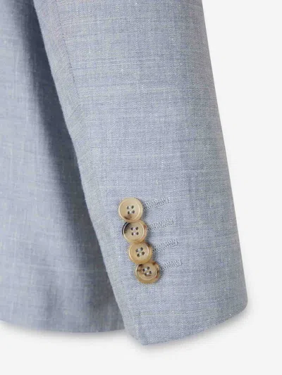 Canali Straight Linen Suit In Blue