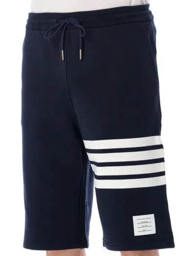 Thom Browne Blue Shorts With Drawstring Waist And Maxi 4-bar Logo In Cotton Man In Blue