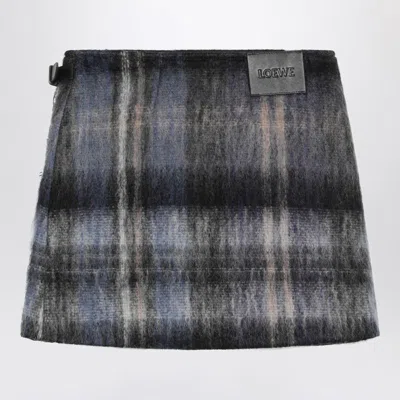 Loewe Blue Checked Mini Skirt In Mohair And Wool Blend In Gray