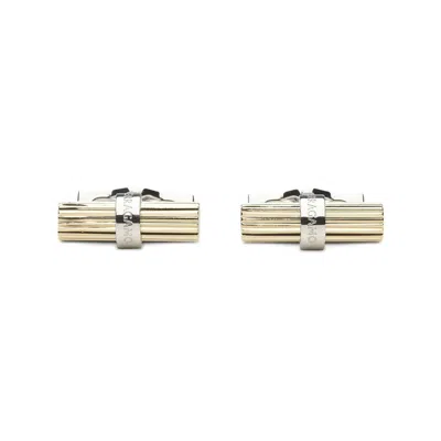 Ferragamo Two Tone Cylindrical Cufflinks In Gold