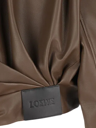 Loewe Draped Zip-front Leather Jacket In Brown