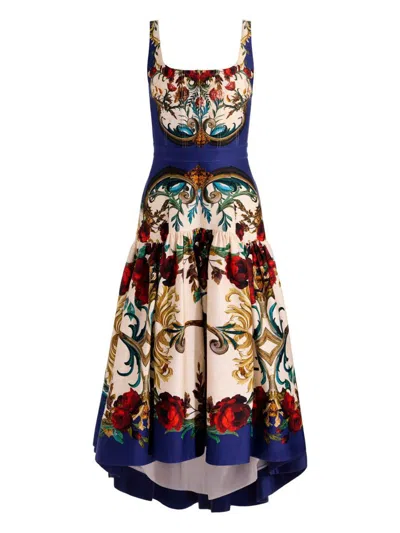 Alice And Olivia Printed Midi Dress In Blue