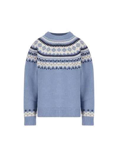 Miu Miu Virgin Wool Crewneck Knitwear In Blue