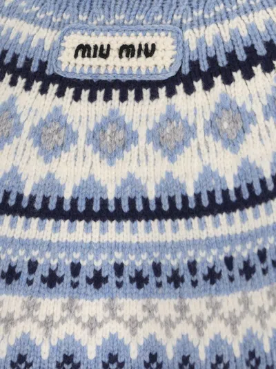 Miu Miu Virgin Wool Crewneck Knitwear In Blue