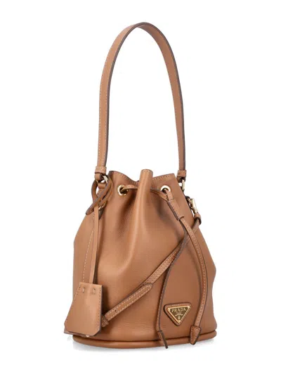Prada Leather Mini Bucket Bag In Brown