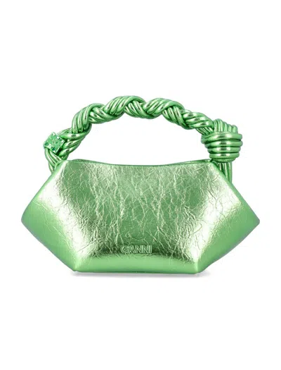 Ganni Bou Mini Metallic Leather In Green