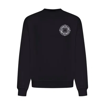 Stone Island Oversized-fit Crewneck Sweatshirt With Outline Compass Print In Black
