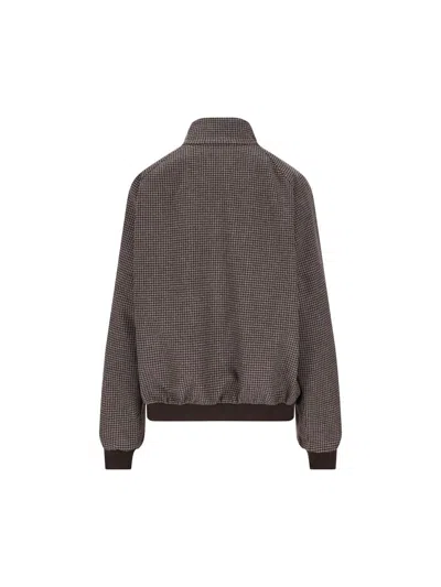 Miu Miu Reversible Houndstooth Check And Panama Cotton Blouson Jacket In Brown