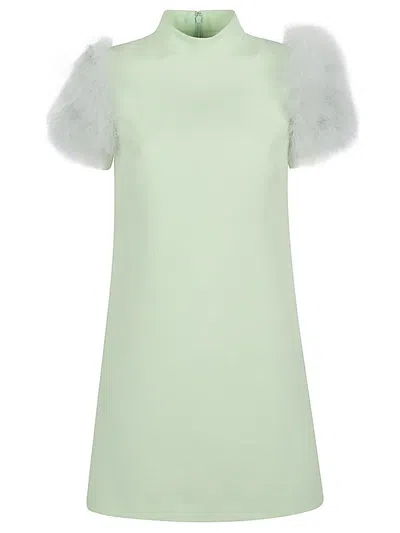 Valentino Garavani Feathered Wool And Silk Dress In Green