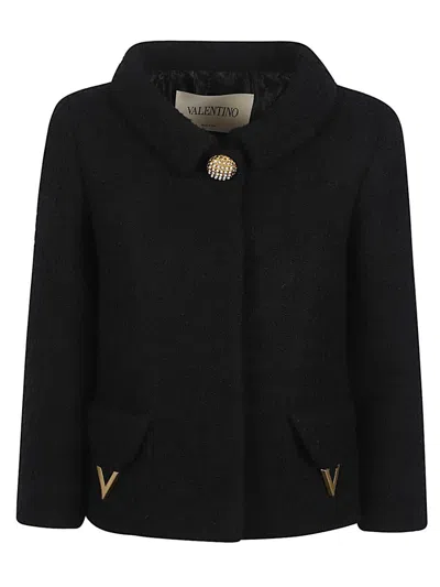 Valentino Vlogo Signature Wool Jacket Round Collar In Black