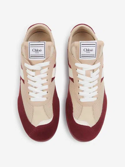 Chloé Kick Mixed Leather Retro Low-top Sneakers In Burgundy