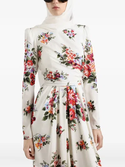 Dolce & Gabbana Flower Bouquet-print Maxi Dress In White