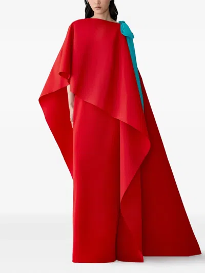 Carolina Herrera Column Gown With Cape In Red