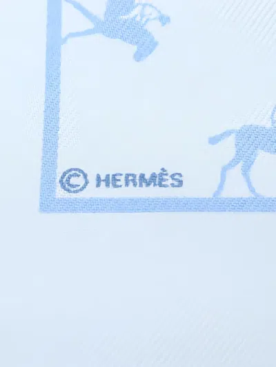 Pre-owned Hermes 2010s Petit Carré 45 Saut Galop Canter Rack Scarf In Blue