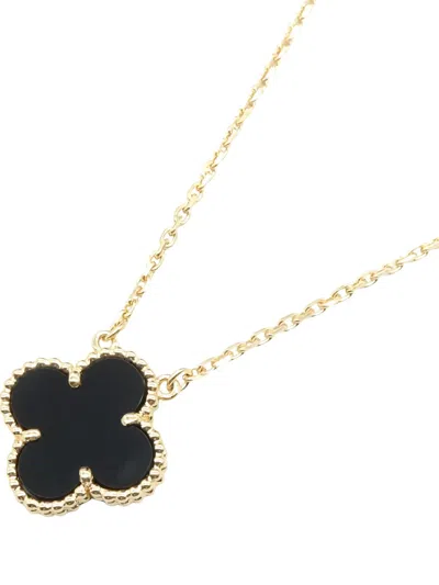 Pre-owned Van Cleef & Arpels 2010s Vintage Alhambra Onyx Necklace In Gold