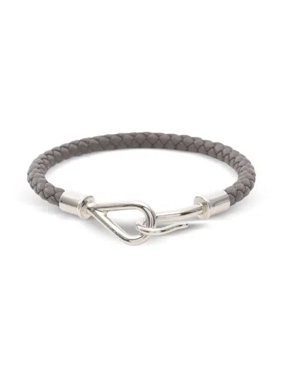 Pre-owned Hermes 2010s Jumbo Woven Leather Bracelet In Gray