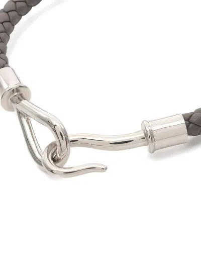 Pre-owned Hermes 2010s Jumbo Woven Leather Bracelet In Gray