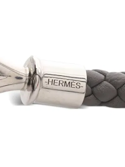 Pre-owned Hermes 2010s Jumbo Woven Leather Bracelet In Gray