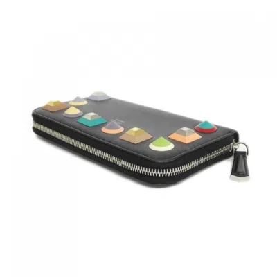 Pre-owned Fendi Black Multi-color Leather Long Wallet (bi-fold) ()
