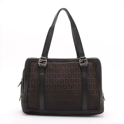 Pre-owned Fendi Brown Leather Canvas Tote Bag ()