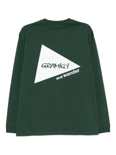 And Wander Green Gramicci Backprint Ls Tshirt In Green