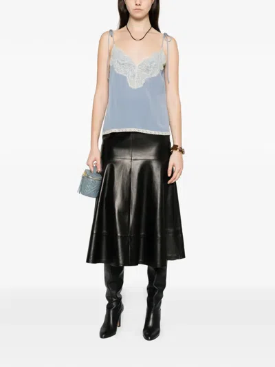 Valentino Lace-trim V-neck Top In Blue