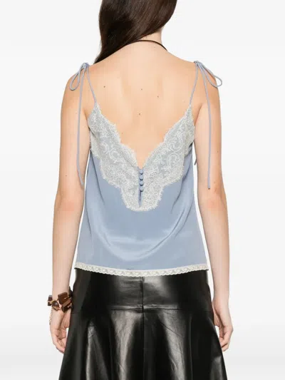 Valentino Lace-trim V-neck Top In Blue