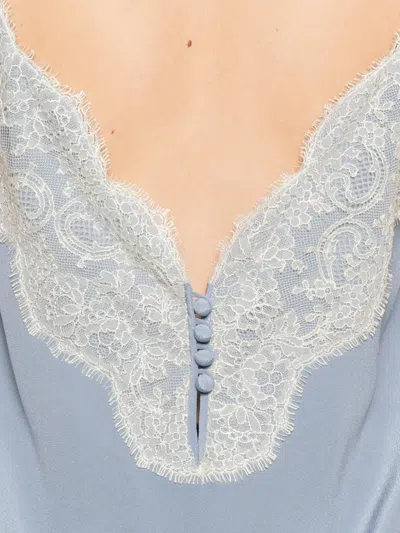 Valentino Lace-trim V-neck Top In Blue