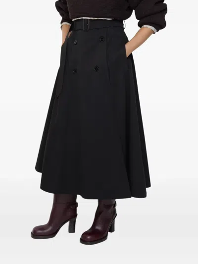 Burberry Belted Gabardine Midi Skirt In Black