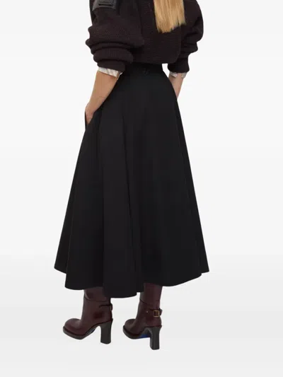 Burberry Belted Gabardine Midi Skirt In Black