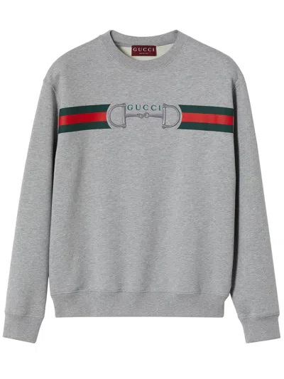 Gucci Men Grey Crewneck Sweatshirt With Logo Detail On The Front In Cotton Man In Gray