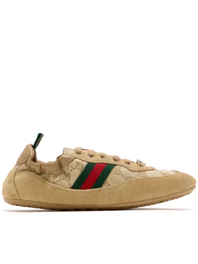 Gucci Shift Low Top Sneakers Rubber Sole Stripe In Brown