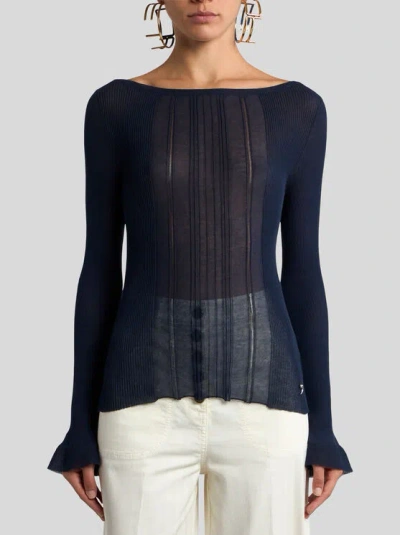 Etro See-through Jacquard Sweater In Blue