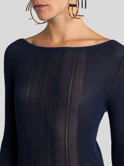 Etro See-through Jacquard Sweater In Blue