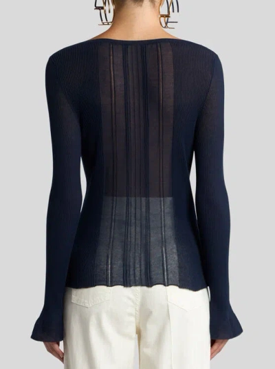 Etro See-through Jacquard Sweater In Blue