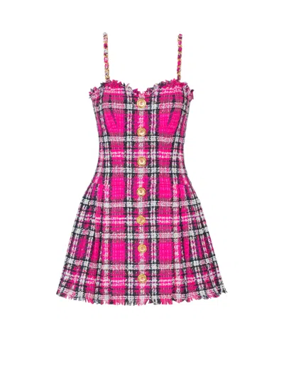 Balmain Plaid Dress With Chain Straps In Multi
