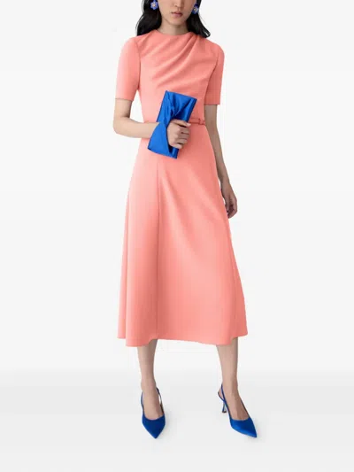 Carolina Herrera Draped Midi Dress With Belt In Pink