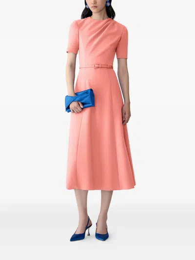 Carolina Herrera Draped Midi Dress With Belt In Pink