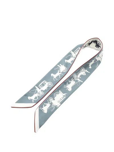 Pre-owned Hermes 2020s Twilly Paris Qui Roule Scarf In White