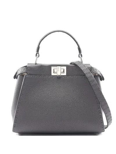 Pre-owned Fendi 2010s Mini Peekaboo Selleria Tote Bag In Gray