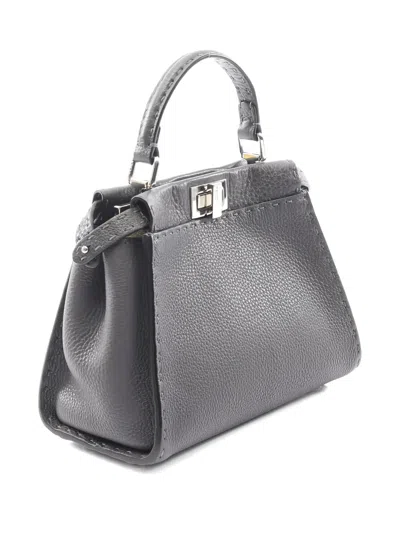 Pre-owned Fendi 2010s Mini Peekaboo Selleria Tote Bag In Gray