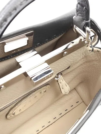 Pre-owned Fendi 2010s Mini Peekaboo Selleria Tote Bag In Gray