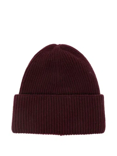 Amaranto Maroon Ribbed Beanie Hat In Burgundy
