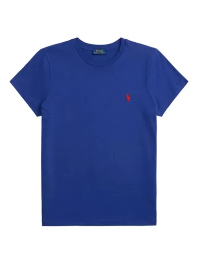 Ralph Lauren Blue Crewneck Logo Embroidery T-shirt In Blue