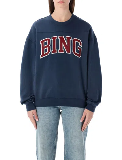 Anine Bing Blue Crewneck Logo Sweatshirt In Blue