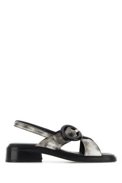 Prada Blackwhite Slingback Sandals In Silver