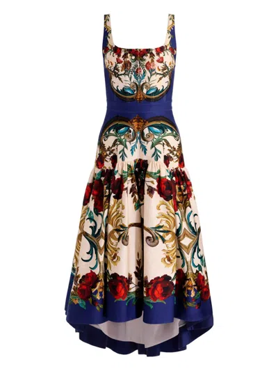 Alice And Olivia Printed Midi Dress In Blue
