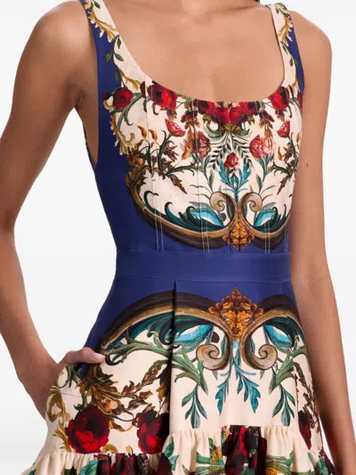 Alice And Olivia Printed Midi Dress In Blue