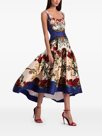 Alice And Olivia Printed Midi Dress In Blue