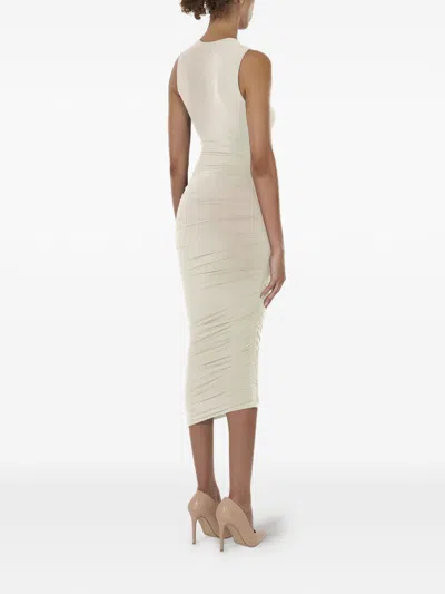 Wolford Sheer Midi Dress Ruched Fitted Silhouette In White